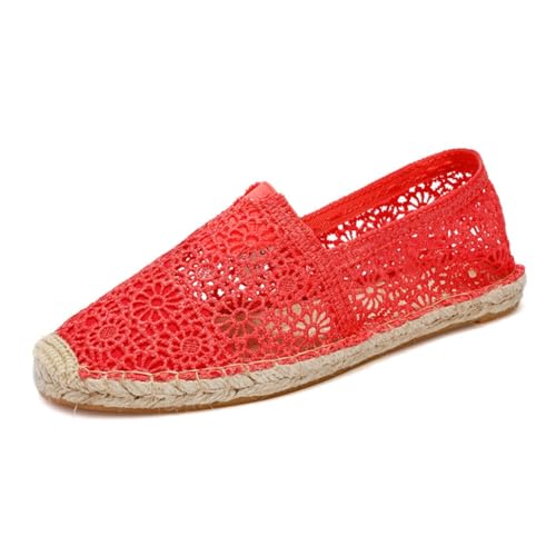 Morbuy Espadrilles für Damen & Herren, Espadrilles Flach Slip-On Sommer Elegant Casual Runde Canvas Schuhe Fahren Flache Schuhe Weich Atmungsaktiv Bequem 35-40 (Rot,40) von Morbuy