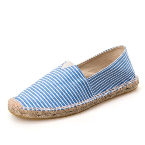 Morbuy Espadrilles für Damen & Herren, Espadrilles Flach Slip-On Sommer Elegant Casual Runde Canvas Schuhe Fahren Flache Schuhe Weich Atmungsaktiv Bequem 35-45 (42,YF10 blau gestreift) von Morbuy