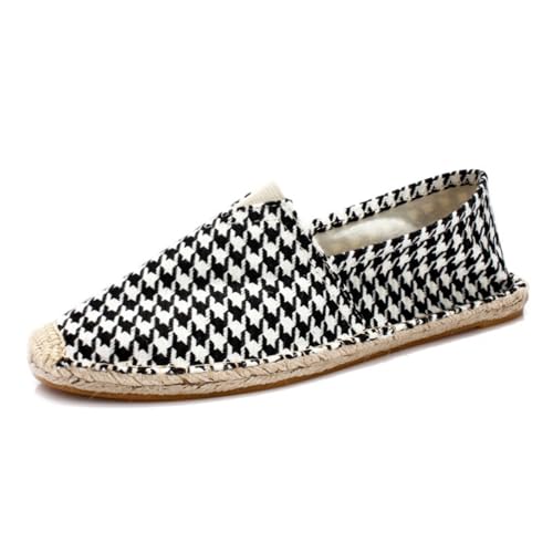Morbuy Espadrilles für Damen & Herren, Espadrilles Flach Slip-On Sommer Elegant Casual Runde Canvas Schuhe Fahren Flache Schuhe Weich Atmungsaktiv Bequem 35-45 (42,YF10 schwarz Houndstooth) von Morbuy