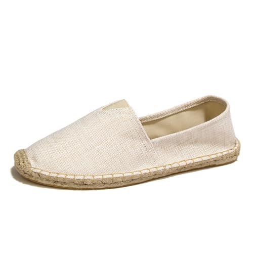 Morbuy Espadrilles für Damen & Herren, Espadrilles Flach Slip-On Sommer Elegant Casual Runde Canvas Schuhe Fahren Flache Schuhe Weich Atmungsaktiv Bequem 35-45 (Beige,43) von Morbuy