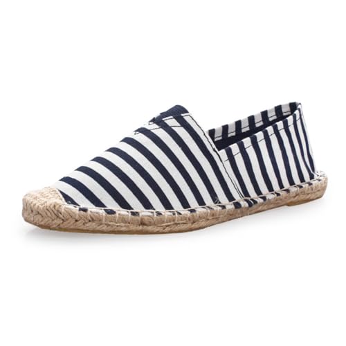 Morbuy Espadrilles für Damen & Herren, Espadrilles Flach Slip-On Sommer Elegant Casual Runde Canvas Schuhe Fahren Flache Schuhe Weich Atmungsaktiv Bequem 35-45 (YF10 Marineblau gestreift,35) von Morbuy