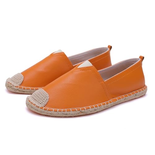 Morbuy Espadrilles für Damen & Herren, Espadrilles Flach Slip-On Sommer Elegant Casual Runde Canvas Schuhe Fahren Flache Schuhe Weich Atmungsaktiv Bequem 36-47 (40,Oranges Leder) von Morbuy