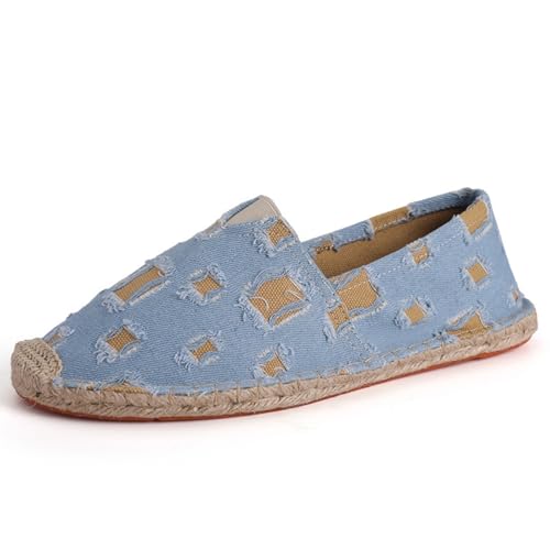 Morbuy Espadrilles für Damen & Herren, Espadrilles Flach Slip-On Sommer Elegant Casual Runde Canvas Schuhe Fahren Flache Schuhe Weich Atmungsaktiv Bequem 36-47 (T207 blau,42) von Morbuy