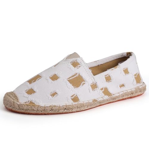 Morbuy Espadrilles für Damen & Herren, Espadrilles Flach Slip-On Sommer Elegant Casual Runde Canvas Schuhe Fahren Flache Schuhe Weich Atmungsaktiv Bequem 36-47 (T207 weiß,45) von Morbuy