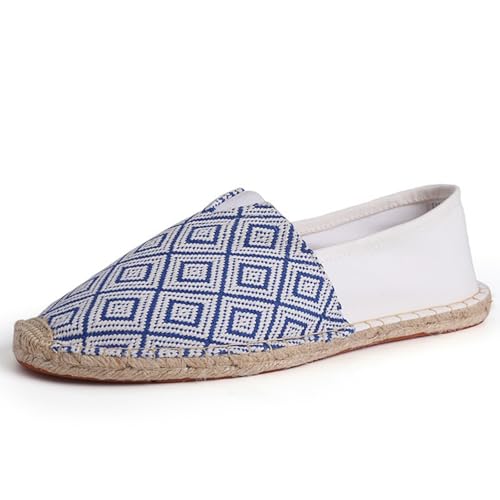 Morbuy Espadrilles für Damen & Herren, Espadrilles Flach Slip-On Sommer Elegant Casual Runde Canvas Schuhe Fahren Flache Schuhe Weich Atmungsaktiv Bequem 36-47 (T207 weiß blau,47) von Morbuy