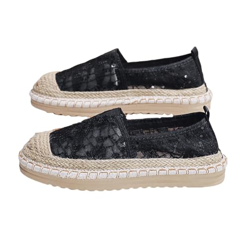 Morbuy Espadrilles für Damen & Herren, Pailletten Unisex Espadrilles Flach Canvas Slip-On Sommer Casual Sommerschuhe Bequem Schuhe Flache Schuhe Weich Atmungsaktiv 35-40 (Schwarz,36) von Morbuy