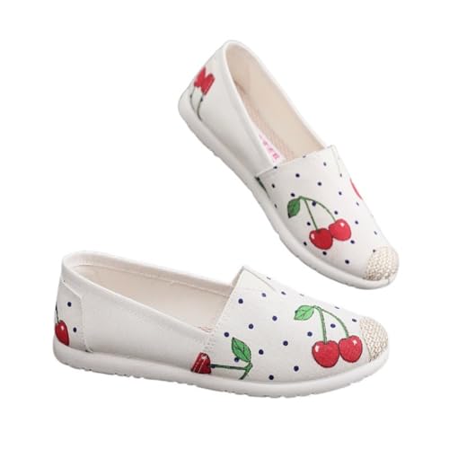 Morbuy Espadrilles für Damen & Herren, Unisex Espadrilles Flach Canvas Slip-On Sommer Casual Süß Sommerschuhe Bequem Schuhe Flache Schuhe Weich Atmungsaktiv 35-41 (Kirsche,36) von Morbuy