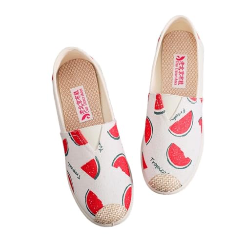 Morbuy Espadrilles für Damen & Herren, Unisex Espadrilles Flach Canvas Slip-On Sommer Casual Süß Sommerschuhe Bequem Schuhe Flache Schuhe Weich Atmungsaktiv 35-41 (Wassermelone,39) von Morbuy