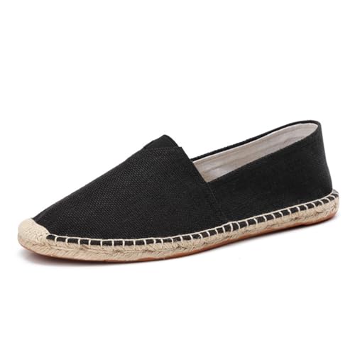 Morbuy Espadrilles für Herren, Espadrilles Flach Slip-On Sommer Elegant Casual Runde Canvas Schuhe Fahren Flache Schuhe Weich Atmungsaktiv Bequem 35-45 (37,9015 Schwarz) von Morbuy