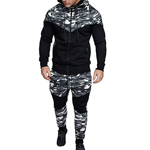 Morbuy Herren Jogginganzug Trainingsanzug Mit Kapuze, Tarnen Männer Sweatshirt Jogging Hose Sets Sportanzug Einfarbig Trainings-Anzug Fitness Jogginganzug (3XL,Grau) von Morbuy