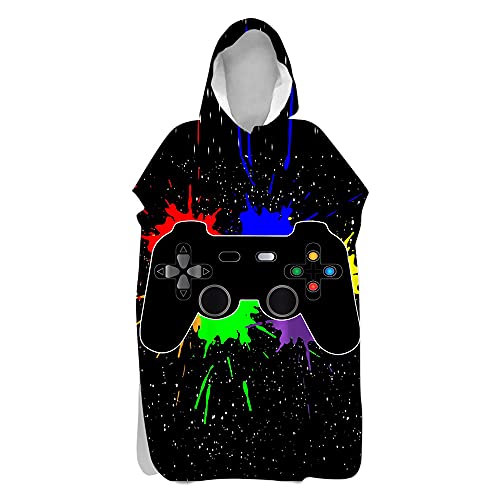 Morbuy Kinder Badeponcho mit Kapuze, 3D-Spieldruck Bademantel Mikrofaser Weich Badetuch Schnelltrocknend Surf Poncho für Mädchen Jungen Erwachsene Schwimmen Strand (Farbgraffiti,60x80cm) von Morbuy