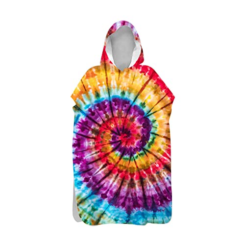 Morbuy Kinder Badeponcho mit Kapuze, Tie-Dye Bademantel Mikrofaser Weich Badetuch Schnelltrocknend Surf Poncho für Jungen Mädchen Erwachsene Schwimmen Strand (bunter Wirbel,60x80cm) von Morbuy