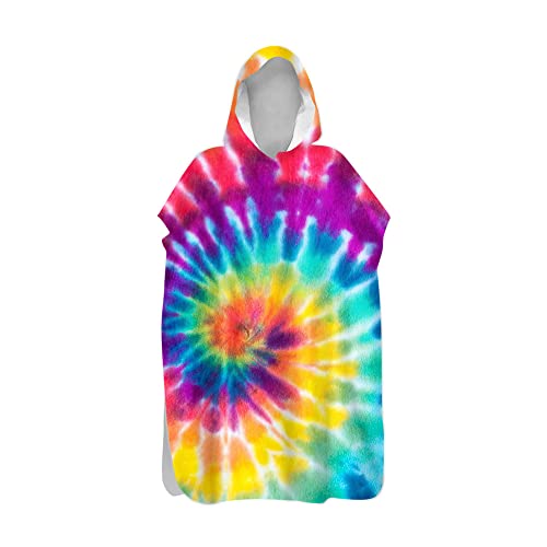 Morbuy Kinder Badeponcho mit Kapuze, Tie-Dye Bademantel Mikrofaser Weich Badetuch Schnelltrocknend Surf Poncho für Jungen Mädchen Erwachsene Schwimmen Strand (buntes aquarell,75x110cm) von Morbuy