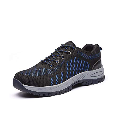 Morbuy Modern Stahlkappe Arbeitsschuhe Herren, Damen Mesh Atmungsaktiv Sicherheitsschuhe Sportlich Schuhe Trekking Schutzschuhe Sneakers (41EU=255mm,Blau) von Morbuy