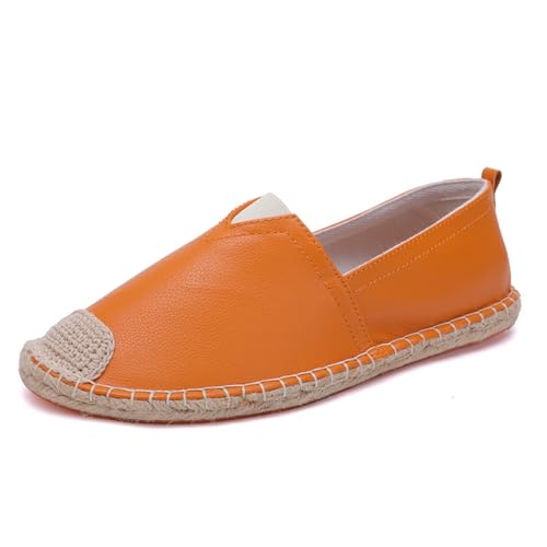 Morbuy PU Espadrilles für Damen & Herren, Unisex Espadrilles Flach Canvas Slip-On Sommer Casual Sommerschuhe Bequem Schuhe Flache Schuhe Weich Atmungsaktiv 36-47 (Orange,43) von Morbuy