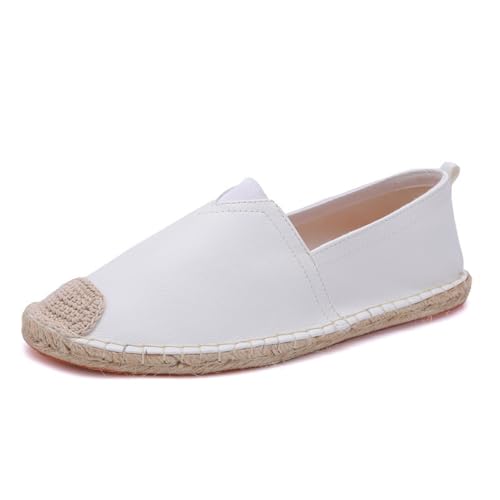 Morbuy PU Espadrilles für Damen & Herren, Unisex Espadrilles Flach Canvas Slip-On Sommer Casual Sommerschuhe Bequem Schuhe Flache Schuhe Weich Atmungsaktiv 36-47 (Weiß,42) von Morbuy
