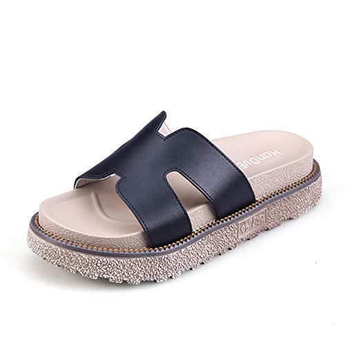 Morbuy Plateau Damen Pantoletten, Trend Sandaletten Sommer Strand Keilabsatz Sandalen Absatzschuhe Peep Toe Schuhe Flachen Frauen Hausschuhe Römer Flip Flop Sommersandalen (34,schwarz) von Morbuy