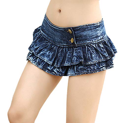 Morbuy Röcke Damen Kurz Jeans Sommer Sexy, Jeansrock Ultra Niedrige Taille Nachtclub Pole Dance Sicherheitshosen Denim-Stoff Kuchenrock Minirock (S,Blau) von Morbuy