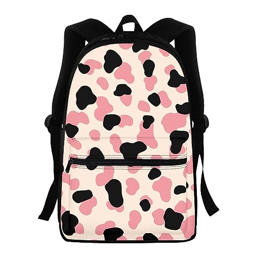 Morbuy Rucksack Schule Kinder, Kuh Muster Kinderrucksack Schulrucksack Jungen Mädchen Teenager Schultasche Backpack Schultaschen Wasserdicht Leichtgewicht für Schule Geschenke (Rosa) von Morbuy