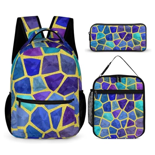 Morbuy Schultaschen Set Mädchen Jungen, 3D Riss Stil Schulrucksack 3 Teilig, Kinderrucksack + Isolierte Lunchtasche + Federmäppchen, Teenager Rucksack für Schule Arbeit Travel (Dunkelviolett) von Morbuy