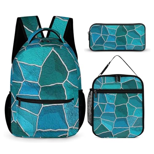 Morbuy Schultaschen Set Mädchen Jungen, 3D Riss Stil Schulrucksack 3 Teilig, Kinderrucksack + Isolierte Lunchtasche + Federmäppchen, Teenager Rucksack für Schule Arbeit Travel (Riss) von Morbuy