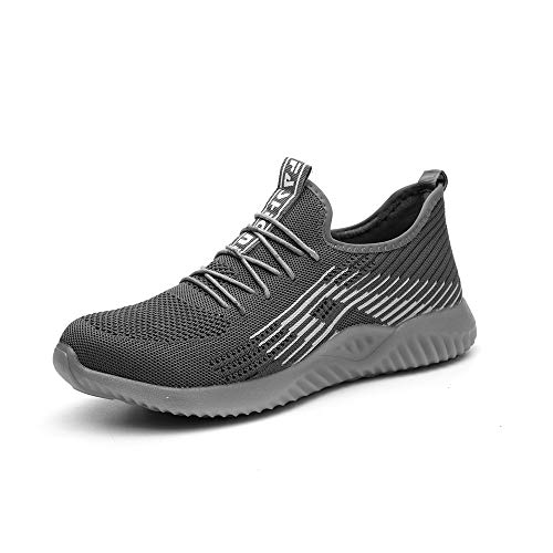 Morbuy Stahlkappe Arbeitsschuhe Herren, Atmungsaktiv Sicherheitsschuhe Damen Sportlich Schuhe Trekking rutschfest Mesh Draußen Schutzschuhe Sneaker (41EU=255mm,Grau) von Morbuy
