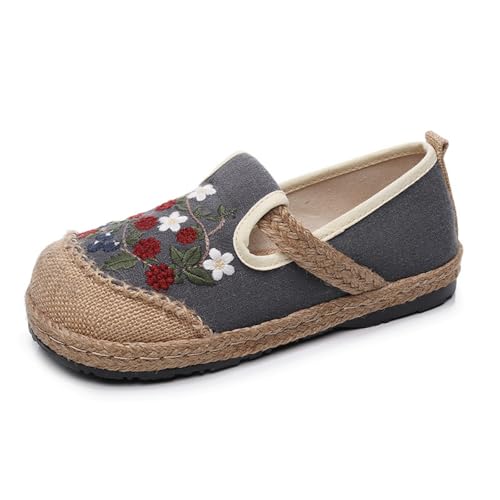Morbuy Stickerei Espadrilles für Damen, Unisex Espadrilles Flach Canvas Slip-On Sommer Casual Sommerschuhe Bequem Schuhe Flache Schuhe Weich Atmungsaktiv 35-40 (Grau,39) von Morbuy