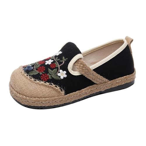 Morbuy Stickerei Espadrilles für Damen, Unisex Espadrilles Flach Canvas Slip-On Sommer Casual Sommerschuhe Bequem Schuhe Flache Schuhe Weich Atmungsaktiv 35-40 (Schwarz,35) von Morbuy