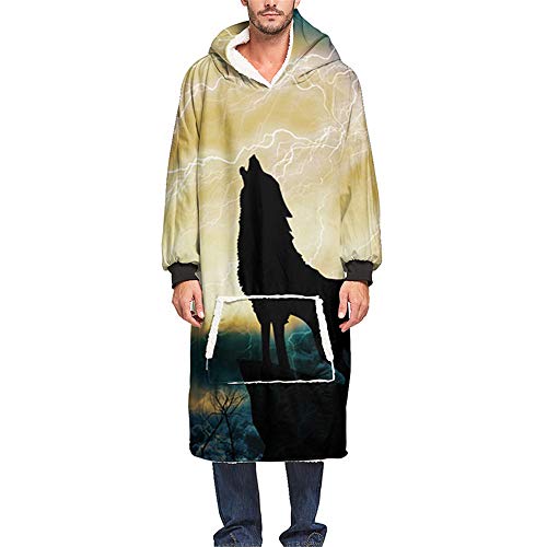 Morbuy Übergroße Kapuzenpullover Mode Tier Wolf Decke mit Kapuze, Ultra Weiche Plüsch Hoodie Pullover und Riesen Fronttasche für Erwachsene Männer Frauen Jugendliche (Eine Größe,Blitzwolf) von Morbuy