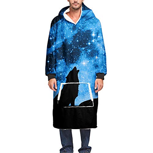 Morbuy Übergroße Kapuzenpullover Mode Tier Wolf Decke mit Kapuze, Ultra Weiche Plüsch Hoodie Pullover und Riesen Fronttasche für Erwachsene Männer Frauen Jugendliche (Eine Größe,Sternwolf) von Morbuy