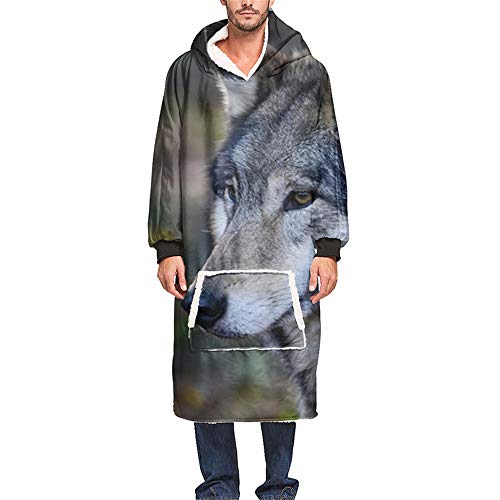 Morbuy Übergroße Kapuzenpullover Mode Tier Wolf Decke mit Kapuze, Ultra Weiche Plüsch Hoodie Pullover und Riesen Fronttasche für Erwachsene Männer Frauen Jugendliche (Eine Größe,Wilder Wolf 2) von Morbuy