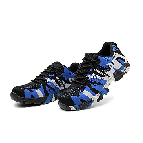 Stahlkappe Arbeitsschuhe Herren, Morbuy Atmungsaktiv Sicherheitsschuhe Leicht Damen Sportlich Schuhe Trekking Mesh Schutzschuhe Gummi Sneaker (36 EU,Blau) von Morbuy