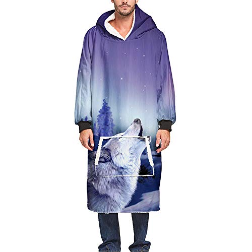 Morbuy Übergroße Kapuzenpullover Mode Tier Wolf Decke mit Kapuze, Ultra Weiche Plüsch Hoodie Pullover und Riesen Fronttasche für Erwachsene Männer Frauen Jugendliche (Eine Größe,Fantasy Wolf) von Morbuy