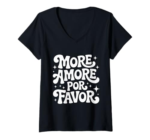 Damen More Amor por Favor T-Shirt mit V-Ausschnitt Damen More Amor por Favor T-Shirt mit V-Ausschnitt von More Amor Co