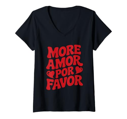 Damen More Amor Por Favor T-Shirt mit V-Ausschnitt Damen More Amor Por Favor T-Shirt mit V-Ausschnitt von More Amor Por Favor