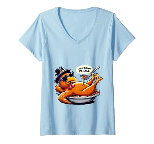 Damen Mehr Brühe Bitte Thanksgiving Lustiges Truthahngebastetes Herren Damen T-Shirt mit V-Ausschnitt Damen Mehr Brühe Bitte Thanksgiving Lustiges Truthahngebastetes Herren Damen T-Shirt mit V-Ausschnitt von More Broth Please Thanksgiving Funny Turkey Basted