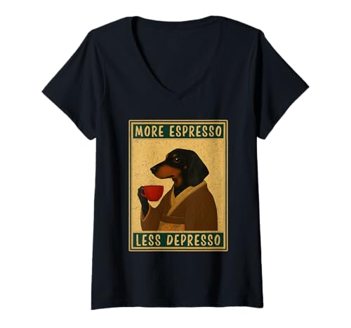 Damen More Espresso Less Depresso Dackel Kimono Japanese Art T-Shirt mit V-Ausschnitt Damen More Espresso Less Depresso Dackel Kimono Japanese Art T-Shirt mit V-Ausschnitt von More Espresso Less Depresso Dachshund Coffee Gifts