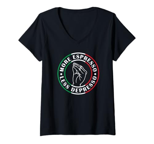 Damen More Espresso Less Depresso T-Shirt mit V-Ausschnitt Damen More Espresso Less Depresso T-Shirt mit V-Ausschnitt von More Espresso Less Depresso