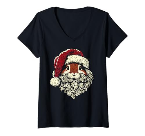 Damen Niedlicher Weihnachtsmann Kaninchen Lop Bunny Weihnachten Vintage künstlerisch T-Shirt mit V-Ausschnitt Damen Niedlicher Weihnachtsmann Kaninchen Lop Bunny Weihnachten Vintage künstlerisch T-Shirt mit V-Ausschnitt von More Funny Holland Lop Rabbit Christmas Design