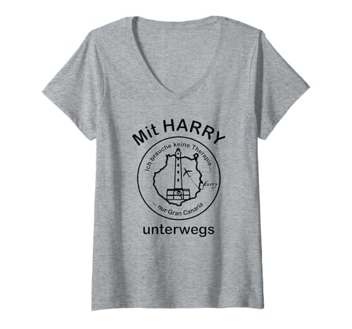 Damen Mit Harry unterwegs auf Gran Canaria T-Shirt mit V-Ausschnitt Damen Mit Harry unterwegs auf Gran Canaria T-Shirt mit V-Ausschnitt von More Harryhurtig