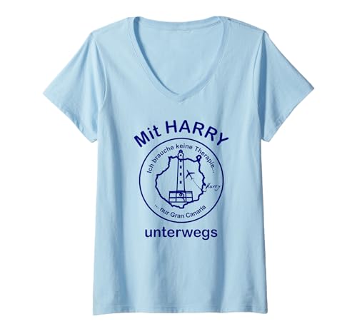 Damen Unterwegs mit Harry auf Gran Canaria T-Shirt mit V-Ausschnitt Damen Unterwegs mit Harry auf Gran Canaria T-Shirt mit V-Ausschnitt von More Harryhurtig