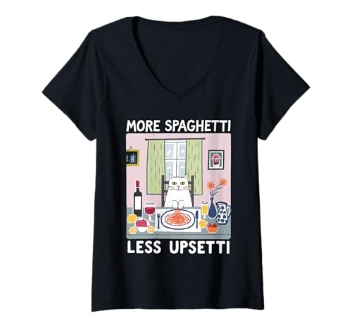 Damen Mehr Spaghetti Weniger Upsetti Funny Cat Spaghetti T-Shirt mit V-Ausschnitt Damen Mehr Spaghetti Weniger Upsetti Funny Cat Spaghetti T-Shirt mit V-Ausschnitt von More Spaghetti Less Upsetti Cat
