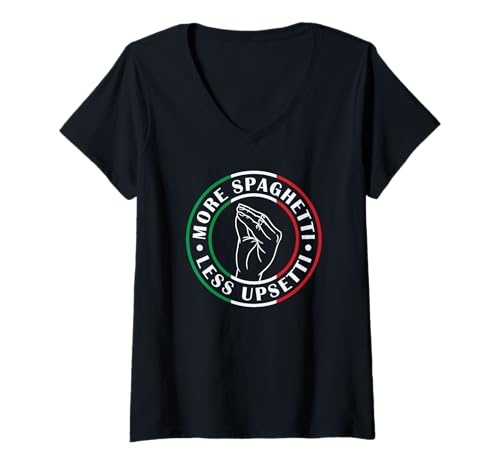 Damen More Spaghetti Less Upsetti T-Shirt mit V-Ausschnitt von More Spaghetti Less Upsetti