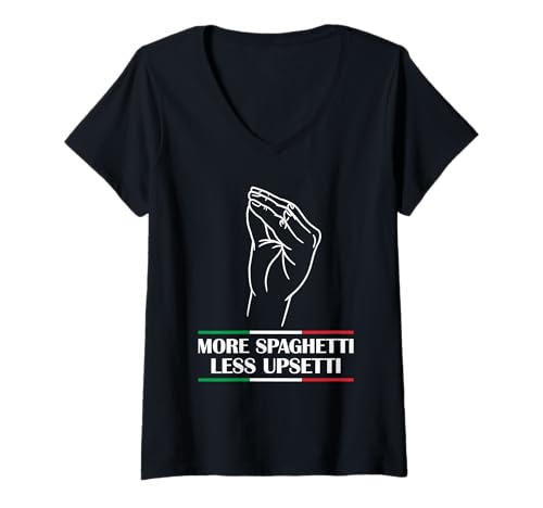 Damen More Spaghetti Less Upsetti T-Shirt mit V-Ausschnitt von More Spaghetti Less Upsetti