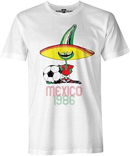 Retro Pique Mexico 86 - Distressed Print Herren Football World Cup T Shirt von More T Vicar