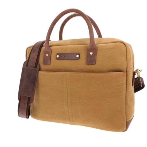 More Than Hip Airdale Laptoptasche Senf - Arbeitstasche aus Segeltuch und Öko Leder Laptoptasche 15,6 Zoll für Damen und Herren Schultertasche von More Than Hip