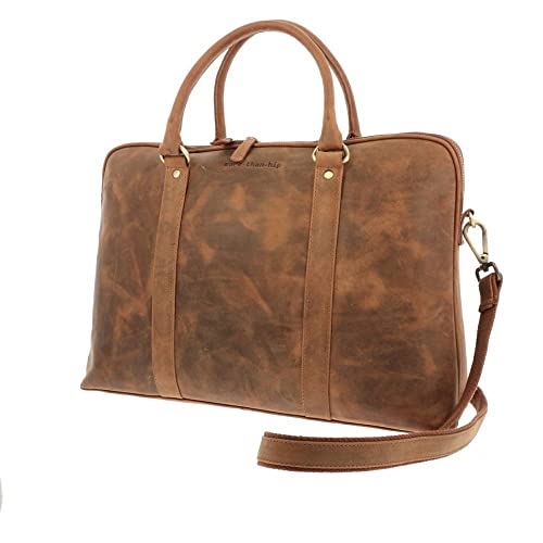 More Than Hip Hazel Handgefertigte Laptoptasche 15,6 Zoll Vintage Braun - Damen Arbeitstasche aus Vintage Öko Leder Brieftasche Aktentasche für Laptops und Tablets Computertasche Bürotasche von More Than Hip