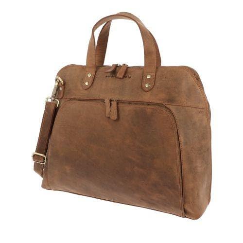 More Than Hip Primrose Laptoptasche Damen Braun - Handgefertigte Brieftasche aus Öko Leder für 15,6 Zoll Laptop Vintage Aktentasche Tragetasche Hochwertige Ledertasche - 40 x 32 x 15 cm von More Than Hip