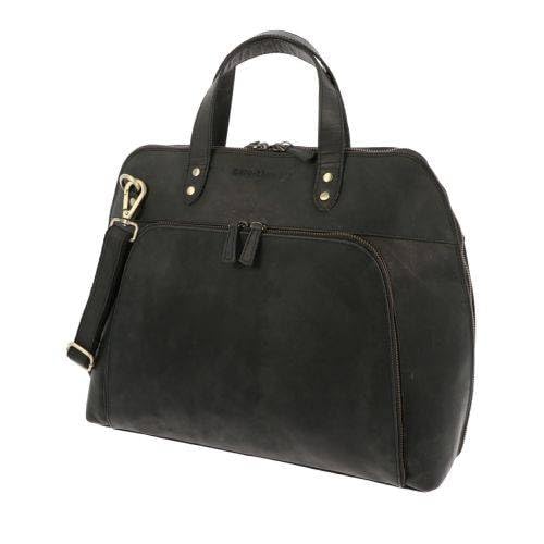 More Than Hip Primrose Laptoptasche Damen Matt Schwarz - Handgefertigte Brieftasche aus Öko Leder für 15,6 Zoll Laptop Vintage Aktentasche Tragetasche Hochwertige Ledertasche - 40 x 32 x 15 cm von More Than Hip