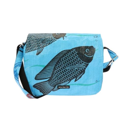 More Than Hip Qinisa Messenger Bag - Fisch Blau - Kleine Umhängetasche Damen aus Recycelten Zementsäcke Leichte Schultertasche Arbeitstasche Schultasche - 28 x 20 x 11/5 cm von More Than Hip